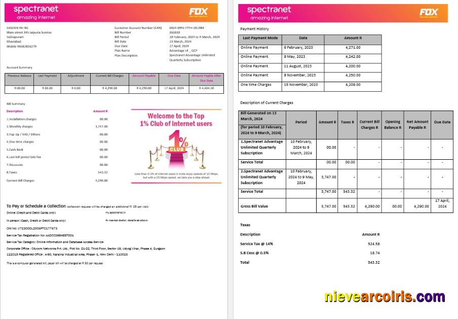 Nigeria Spectranet amazing internet internet business utility bill 1-2 pages